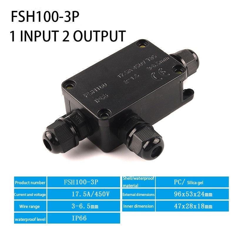 IP66 Outdoor Mini Waterproof Junction Box Black UV Junction Box Fsh100-2P/3P Outdoor Lighting Cable Waterproof Junction Box 450V.