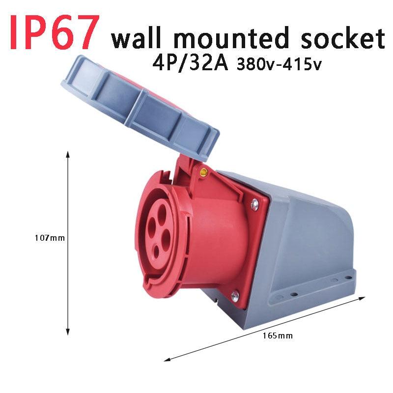 IP67 NEW Industrial Plug and Socket 16A 32A 3 Pin 4 Pin 5 Pin  Wall Mounted.