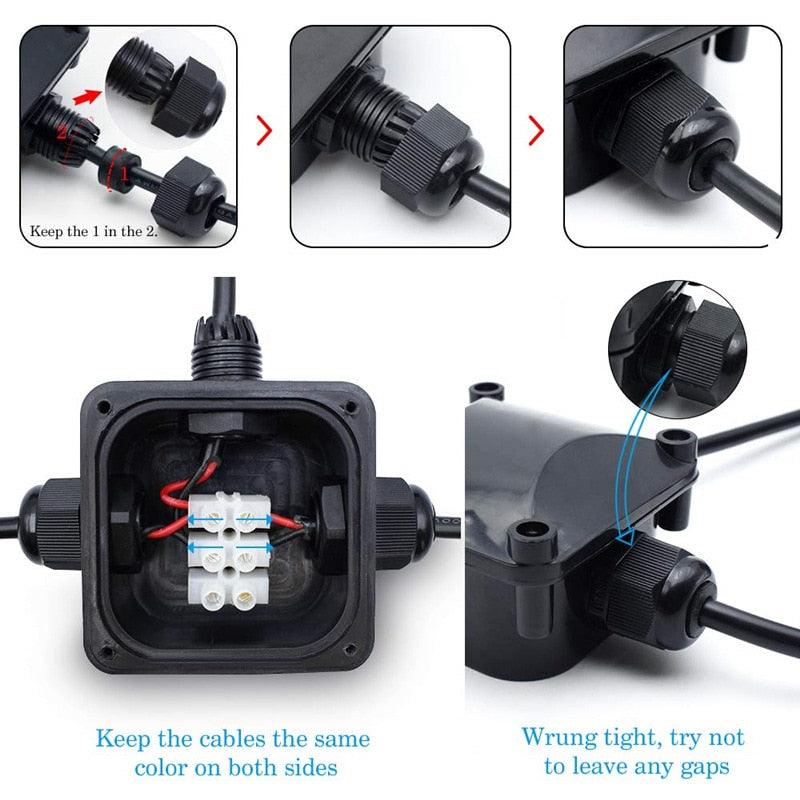 IP68 Electrical Cable Waterproof Connector T Shape 2 3 Pin 3 Way Junction Box.