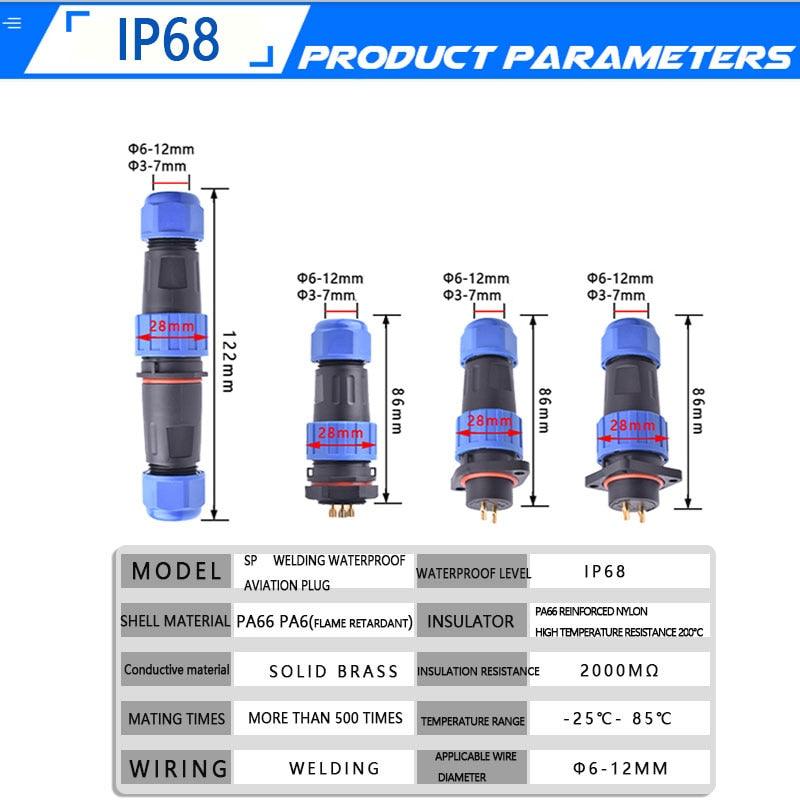 IP68 Waterproof Aviation Plug Connector 2/3/4/5/7/9/12 Pin Optional Panel Mount.