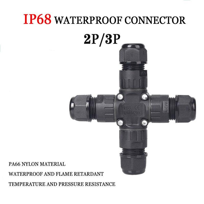 IP68 Waterproof Connector Cross Shape 2/3 Pin Electrical Terminal Adaptor.