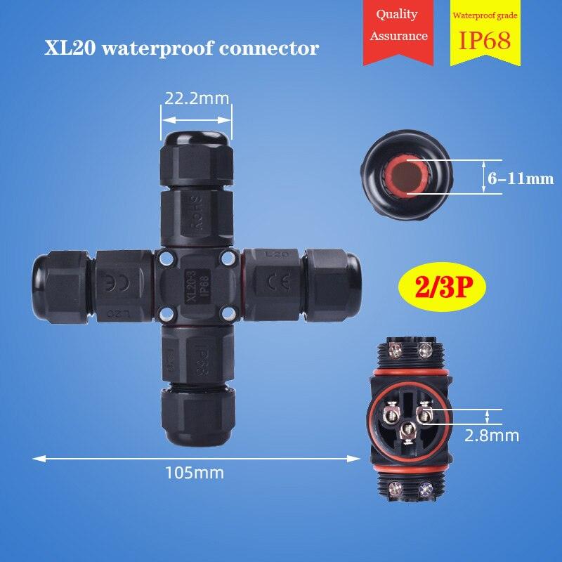 IP68 Waterproof Connector Cross Shape 2/3 Pin Electrical Terminal Adaptor.