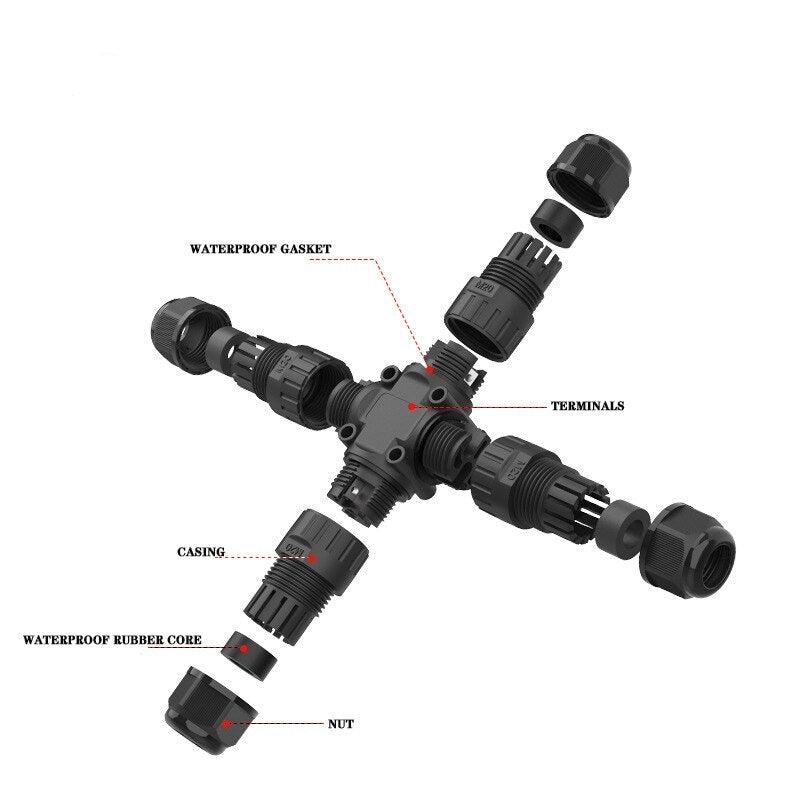 IP68 Waterproof Connector Cross Shape 2/3 Pin Electrical Terminal Adaptor.