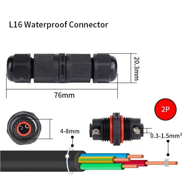 IP68 Waterproof Connector I-Type L16 2/3 Pin Electrical Terminal Adaptor Wire Connector.