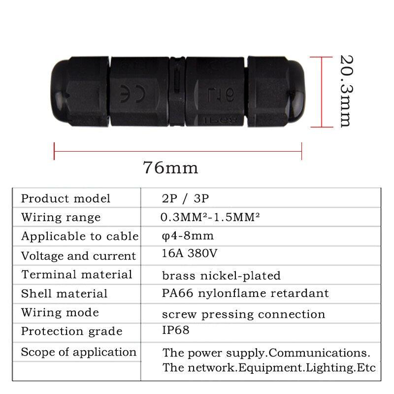 IP68 Waterproof Connector I-Type L16 2/3 Pin Electrical Terminal Adaptor Wire Connector.