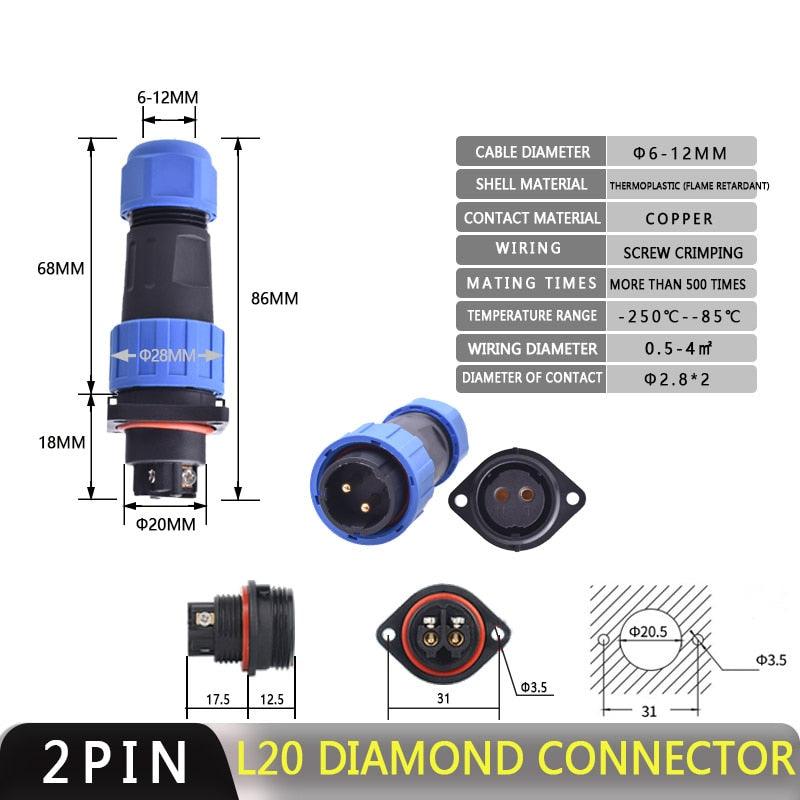 IP68 Waterproof Connector LD20 No Soldering Cable Connector.