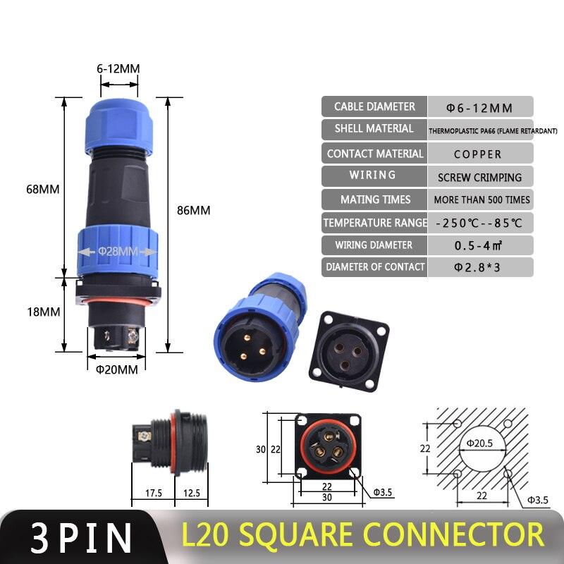 IP68 Waterproof Connector LD20 No Soldering Cable Connector.