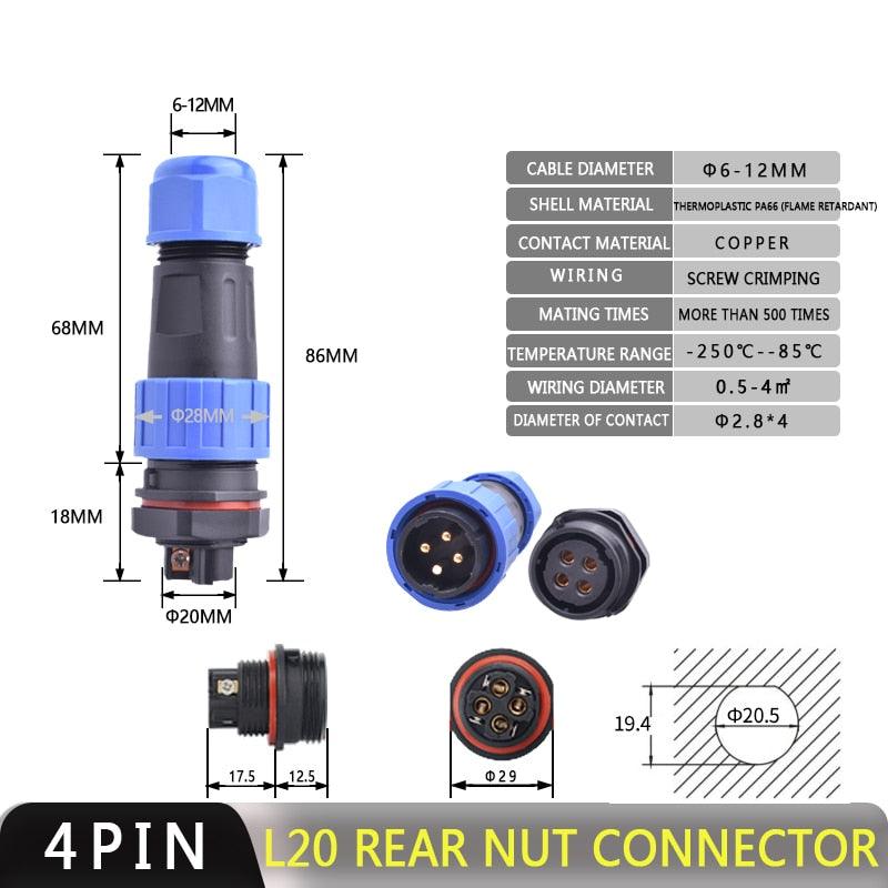 IP68 Waterproof Connector Male Plug &amp; Female Socket 2/3/4 Pin Optional.