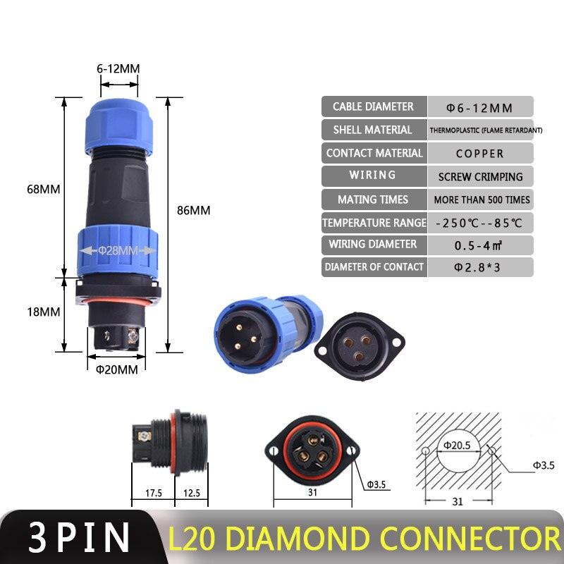 IP68 Waterproof Connector Male Plug &amp; Female Socket 2/3/4 Pin Optional.