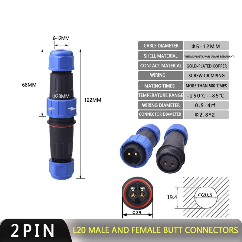 IP68 Waterproof Connector Male Plug &amp; Female Socket 2/3/4 Pin Optional.