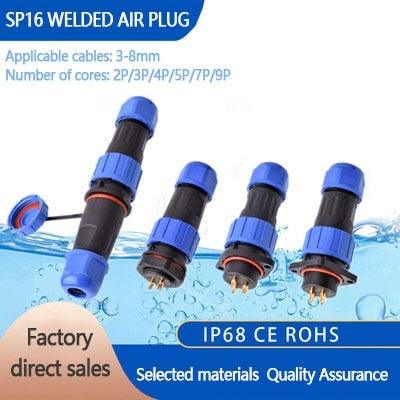 IP68 Waterproof Connector SP16 Male Plug and Female Socket 2/3/4/5/7/9pin Optional.sp16 connector