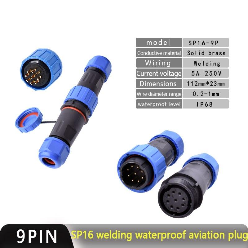 IP68 Waterproof Connector SP16 Male Plug and Female Socket 2/3/4/5/7/9pin Optional.sp16 connector