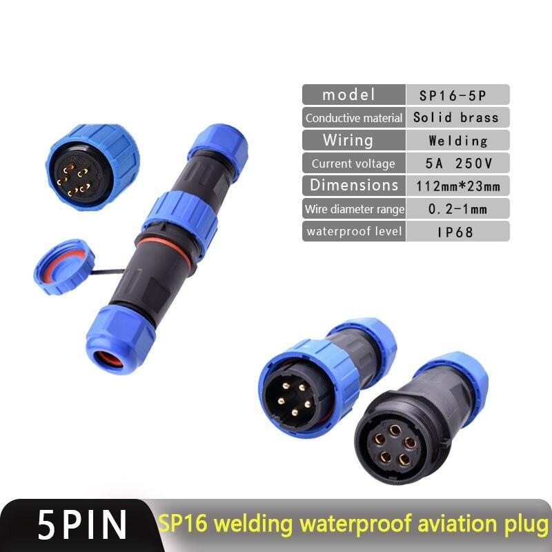 IP68 Waterproof Connector SP16 Male Plug and Female Socket 2/3/4/5/7/9pin Optional.sp16 connector