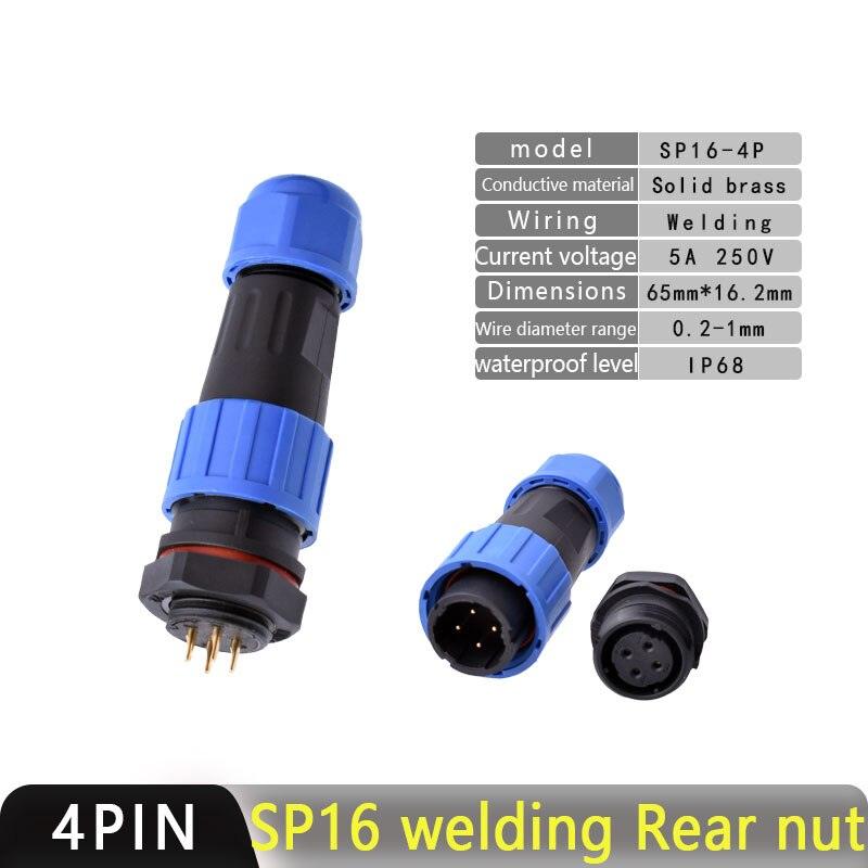 IP68 Waterproof Connector SP16 Male Plug and Female Socket 2/3/4/5/7/9pin Optional.