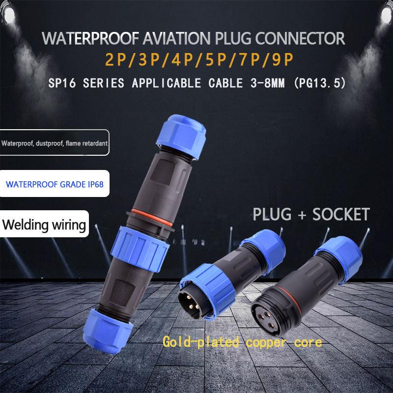 IP68 Waterproof Connector SP16 Male Plug and Female Socket 2/3/4/5/7/9pin Optional.