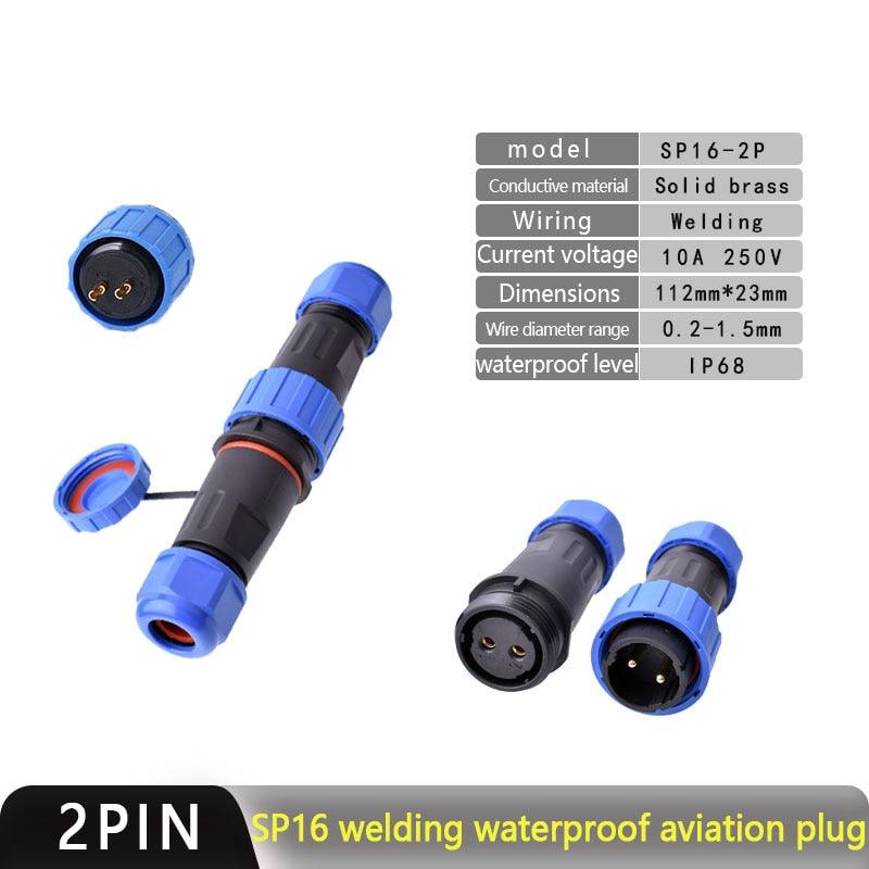 IP68 Waterproof Connector SP16 Male Plug and Female Socket 2/3/4/5/7/9pin Optional.