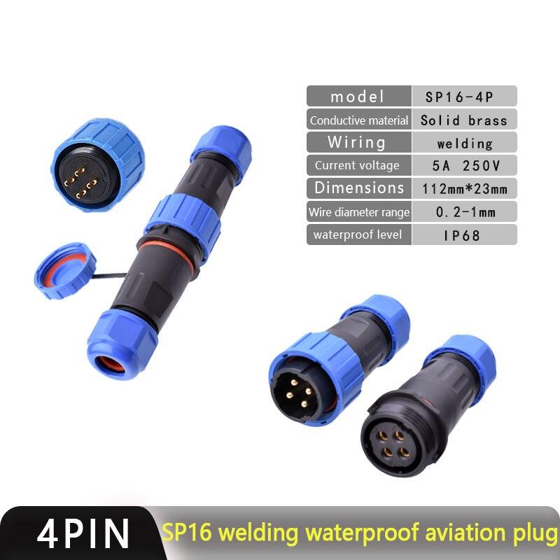 IP68 Waterproof Connector SP16 Male Plug and Female Socket 2/3/4/5/7/9pin Optional.sp16 connector