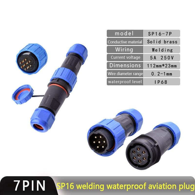 IP68 Waterproof Connector SP16 Male Plug and Female Socket 2/3/4/5/7/9pin Optional.