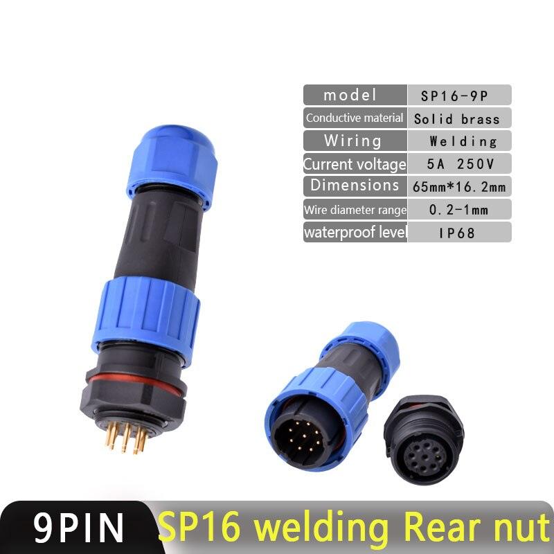 IP68 Waterproof Connector SP16 Male Plug and Female Socket 2/3/4/5/7/9pin Optional.