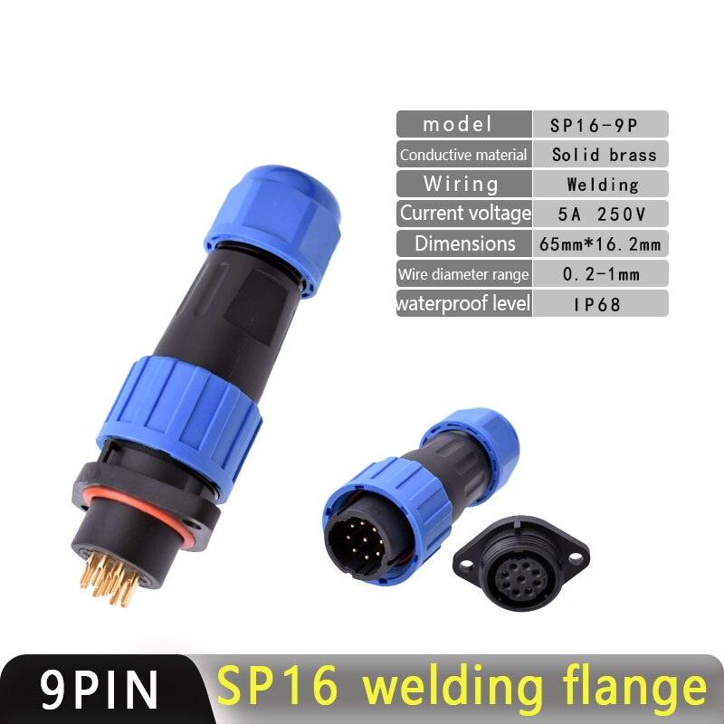 IP68 Waterproof Connector SP16 Male Plug and Female Socket 2/3/4/5/7/9pin Optional.