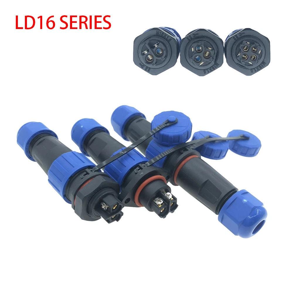 LD16 IP68 Waterproof Connector Socket  Plug Back Nut Docking Flange 2 3 4 Pin Optional.