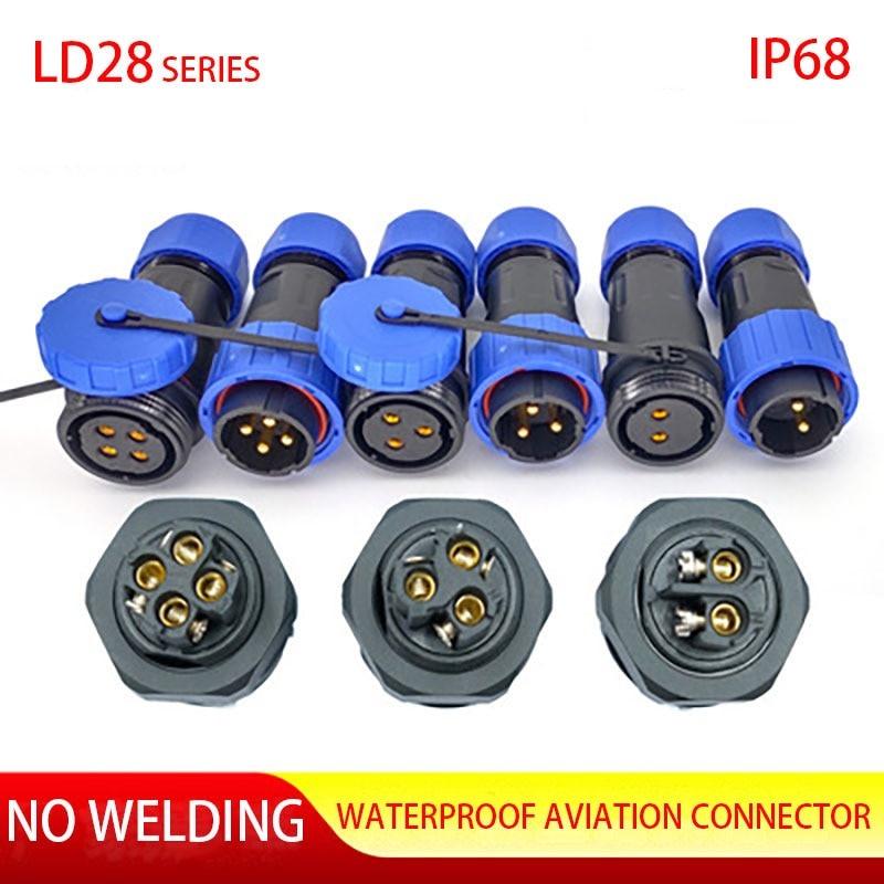 LD28 IP68 Waterproof Connector Plug Back Nut/Square/Docking 2 3 4 Pin.