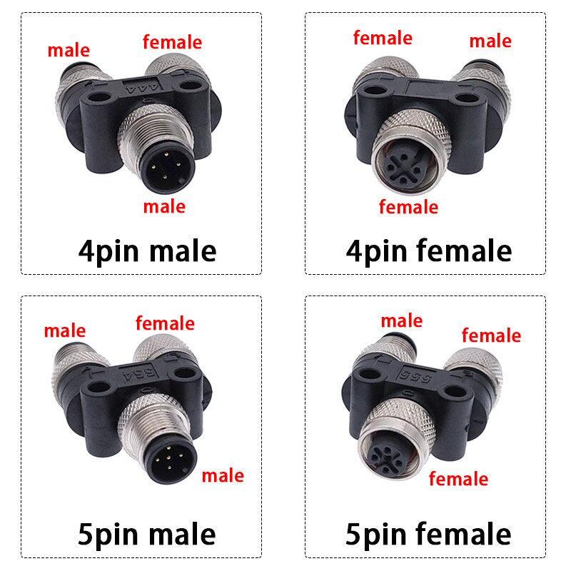 M12 connector conversion plug Y shaped three-way pipe waterproof sensor connectors male female 4pin 5pin.