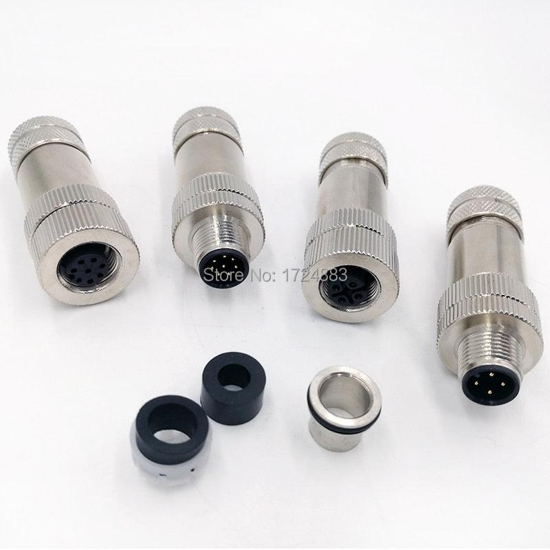 M12 Sensor Waterproof connector Matel Signal shielding Male Female  screw threaded 4 5 8 Pin.