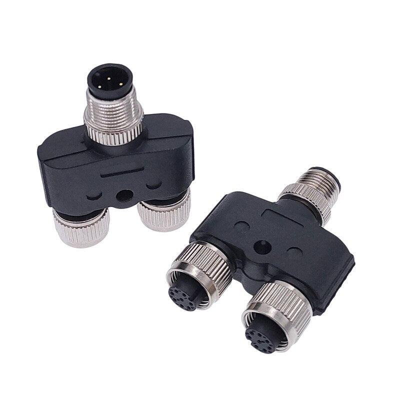 M12 Y-Branch 3-way connector male to female plug Y shaped 3 4 5 8 pin conversion plug.