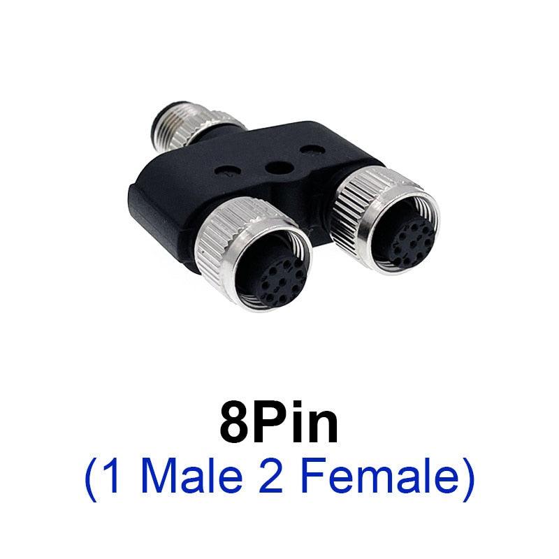 M12 Y-Branch 3-way connector male to female plug Y shaped 3 4 5 8 pin conversion plug.