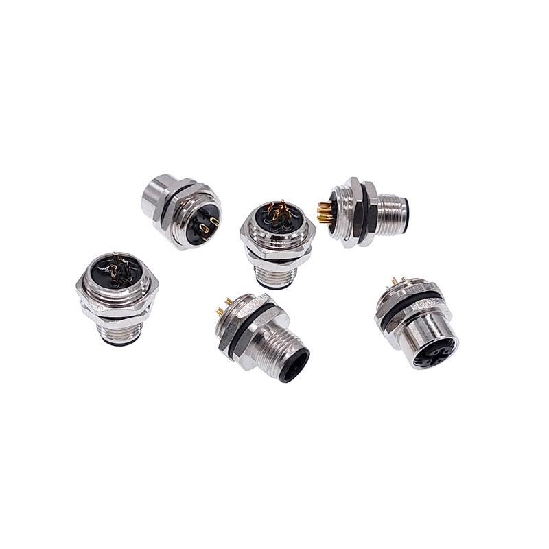 M1216 3/4/5/8Pin sensor connector mounting hole 16mm M12 Flange Socket panel back mount threaded coupling Male&Female.