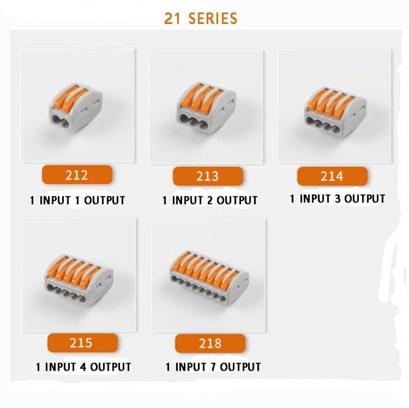 Mini TYPE Boxed 21 Series Quick Push-In Wire Connector Universal Compact Terminal Block Small Led Light Cable Splitter Connector.
