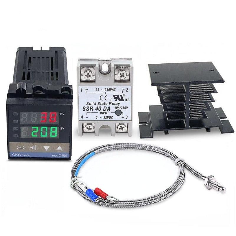 MR- Digital 220V  PID REX-C100 Temperature Controller + max.40A SSR+K Thermocouple  PID Controller Set + Heat Sink.