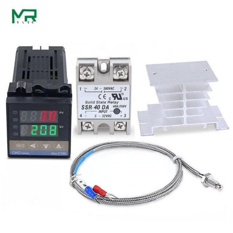 MR- Digital 220V  PID REX-C100 Temperature Controller + max.40A SSR+K Thermocouple  PID Controller Set + Heat Sink.