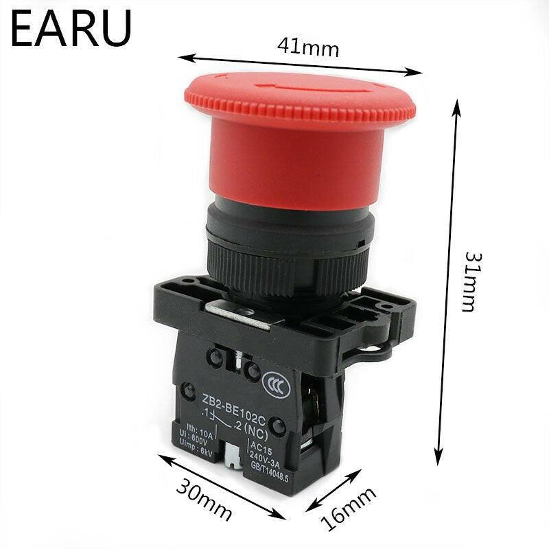 Mushroom Emergency Stop Switch 22mm NO/NC Red Push Button Switch  600V 10A.