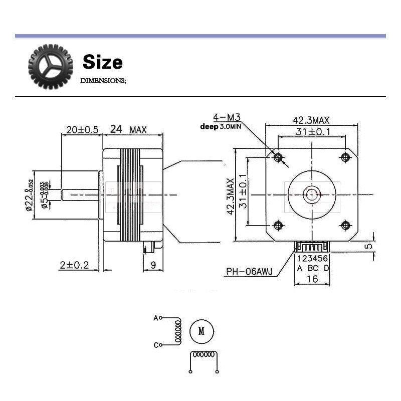 nema 17 42 stepper motor 23mm 0.42N.m 1.5A for 3D print step motor 4023.