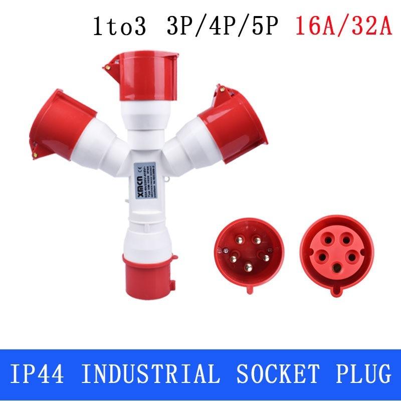 Plugs for Sockets Waterproof Dustproof Industrial Plug 1 Input to 3 IP44.