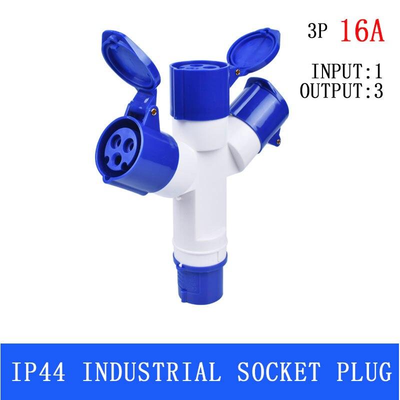 Plugs for Sockets Waterproof Dustproof Industrial Plug 1 Input to 3 IP44.