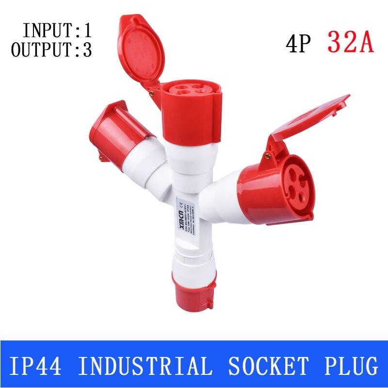 Plugs for Sockets Waterproof Dustproof Industrial Plug 1 Input to 3 IP44.