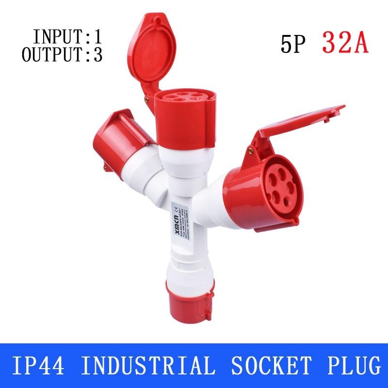 Plugs for Sockets Waterproof Dustproof Industrial Plug 1 Input to 3 IP44.