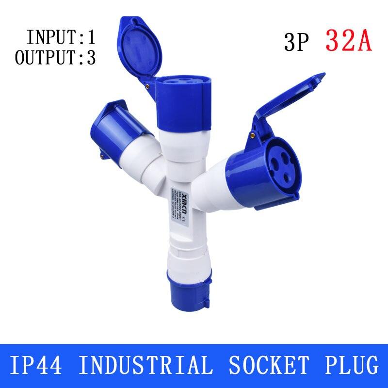 Plugs for Sockets Waterproof Dustproof Industrial Plug 1 Input to 3 IP44.