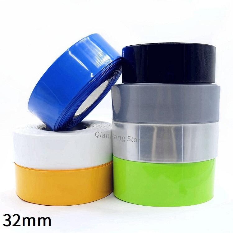 PVC Heat Shrink Tube 32mm Width Blue Multicolor Shrinkable Cable Sleeve Sheath Pack Cover for 18650 Lithium Battery Film Wrap.