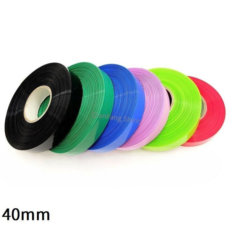 PVC Heat Shrink Tube 40mm Width Blue Black Fruit Green Shrinkable Cable Sleeve Sheath Pack for 18650 Lithium Battery Film Wrap.