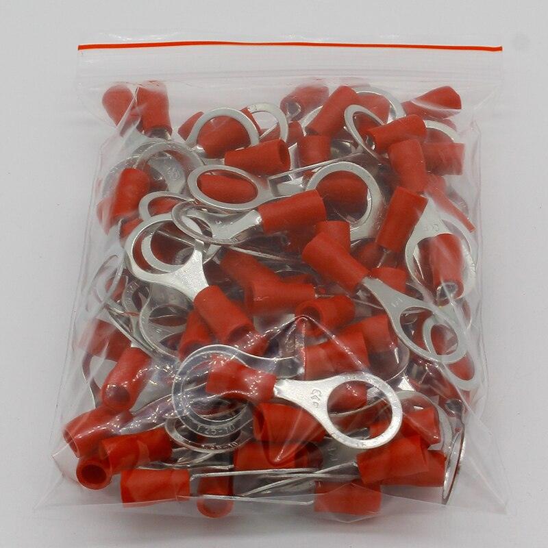 RV1.25-10 Red 22-16 AWG 0.5-1.5mm2 Insulated Ring Terminal Connector Cable Wire Connector 100PCS/Pack RV1-10 RV.