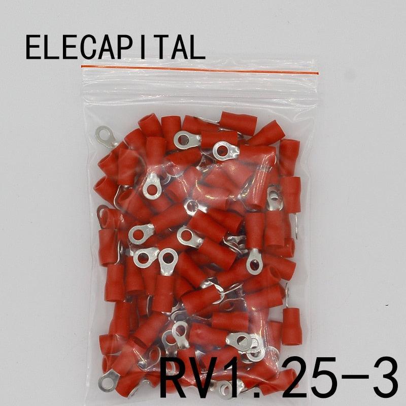 RV1.25-3 Red Ring Insulated Wire Connector Electrical Crimp Terminal RV1.25-3 Cable Wire Connector 100PCS RV1-3 RV.