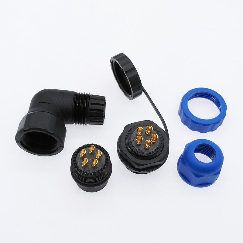 SP20 90 degree elbow waterproof connector 1pin 2pin 3/4/5/6/7/8/9/10/12/14Pin IP68 Industrial power angle connectors.