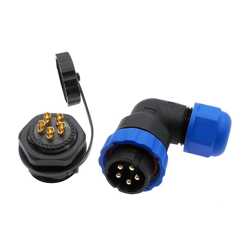 SP20 90 degree elbow waterproof connector 1pin 2pin 3/4/5/6/7/8/9/10/12/14Pin IP68 Industrial power angle connectors.