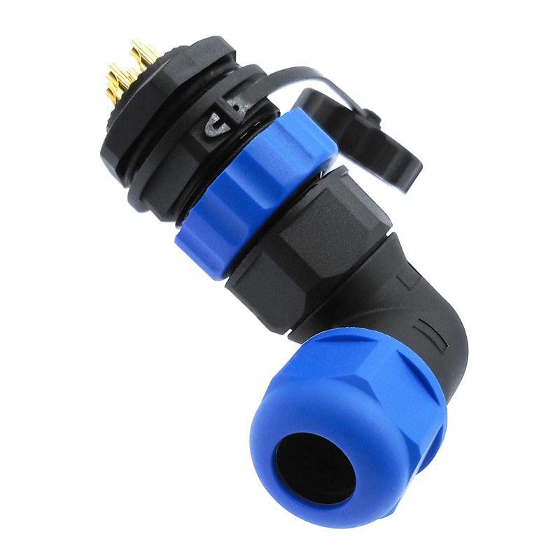 SP20 90 degree elbow waterproof connector 1pin 2pin 3/4/5/6/7/8/9/10/12/14Pin IP68 Industrial power angle connectors.