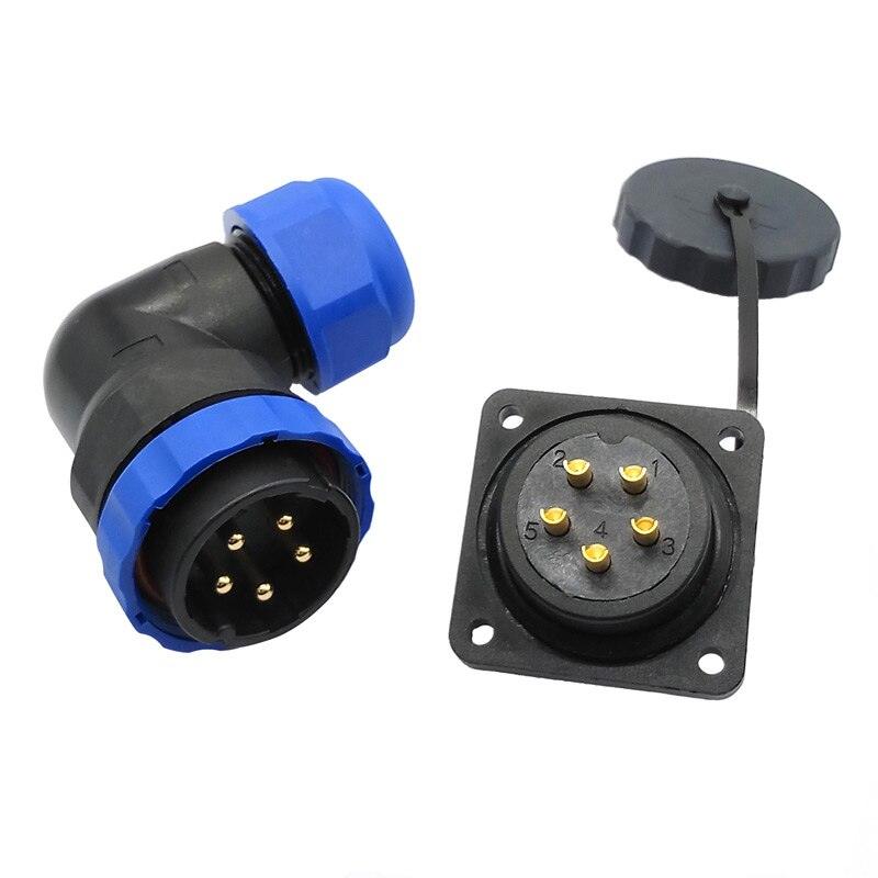 SP28 waterproof connector 2 pin 3/4/5/6/7/8/9/10/12/14/16/19/22/24/26Pin IP68 flange socket  angle connectors 90 degree elbow.