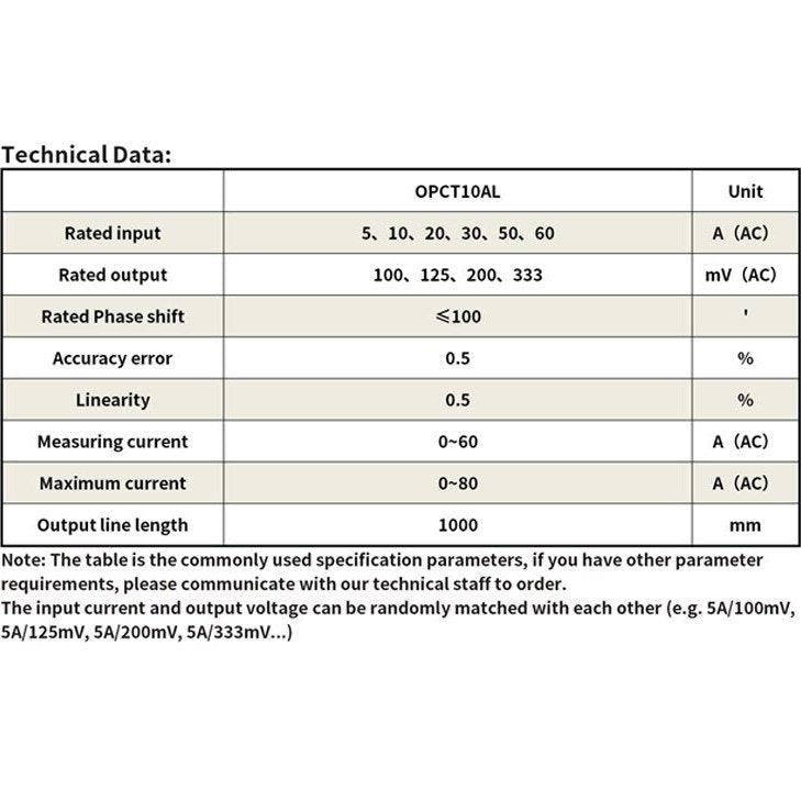 Split core Current Transformer OPCT10AL 5A/333mV 10A/333mV 60A/333mV.